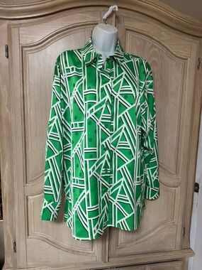 NEW Karl Lagerfeld Green, White & Black Graphic Silk Top